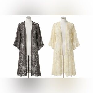 BUNDLE | Rebellion Again Gray+Ivory Lace Mandala Duster Cardigans Sheer Boho | S